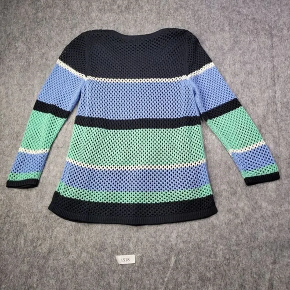 croft‎ and barrow women sweater xl open knit blue lined Striped Pullover